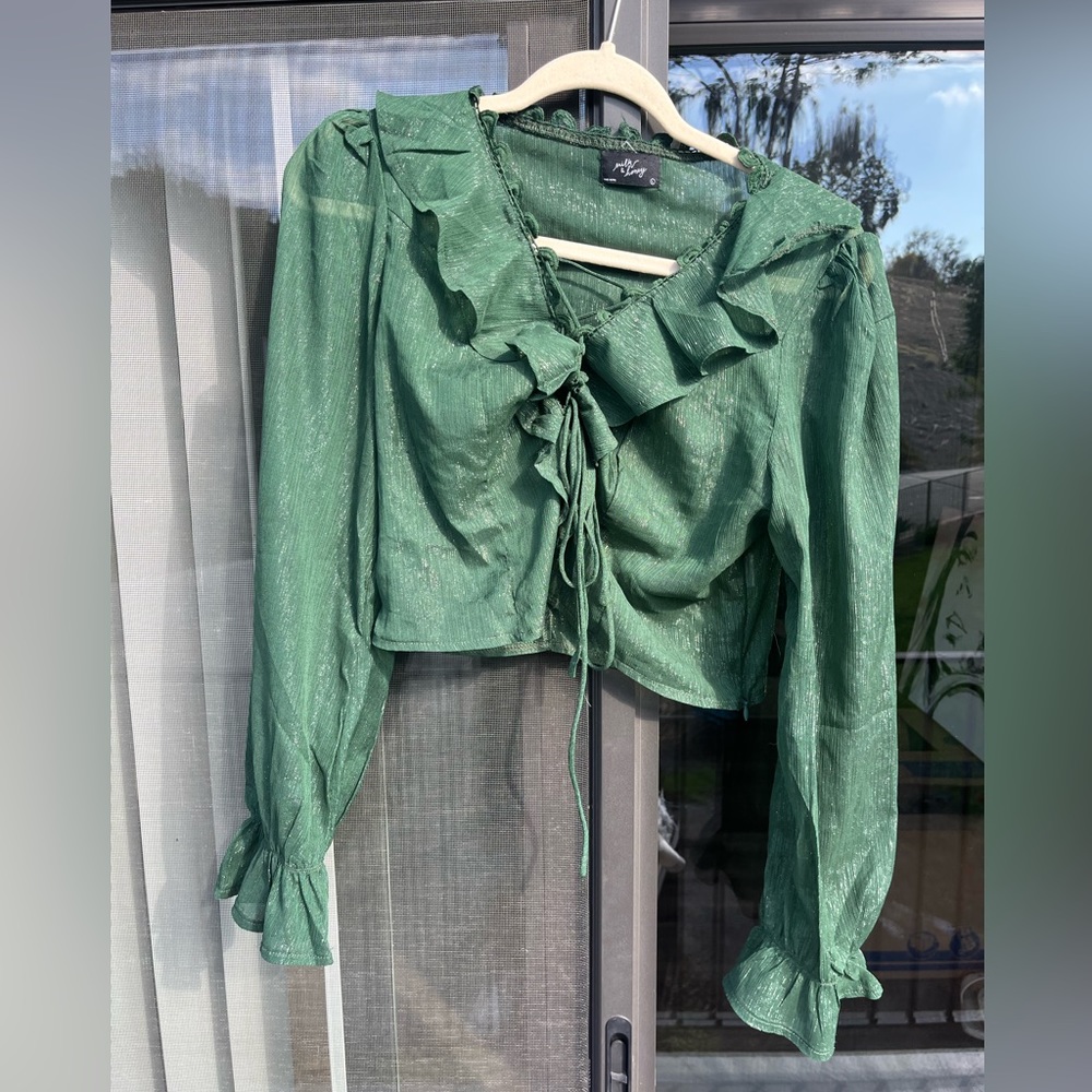 Milk and honey Shiny sheer long sleeve blouse